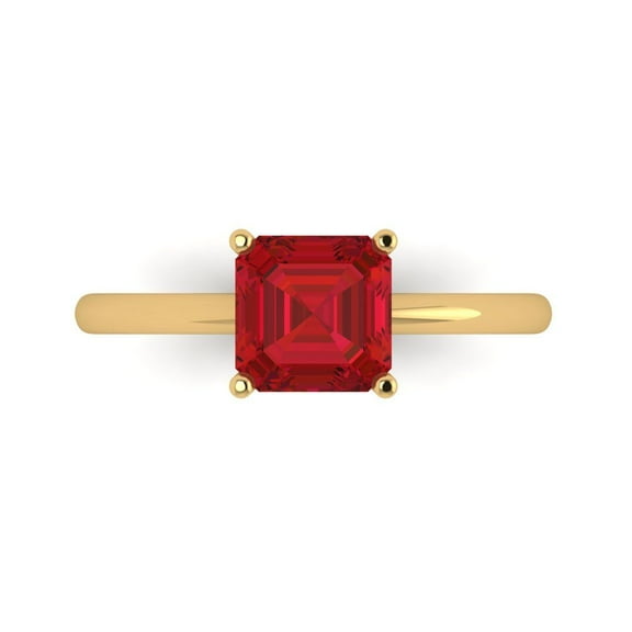 1.5 ct Asscher Cut Simulated Pink Tourmaline Solitaire 18K Yellow Gold Womens Engagement Ring