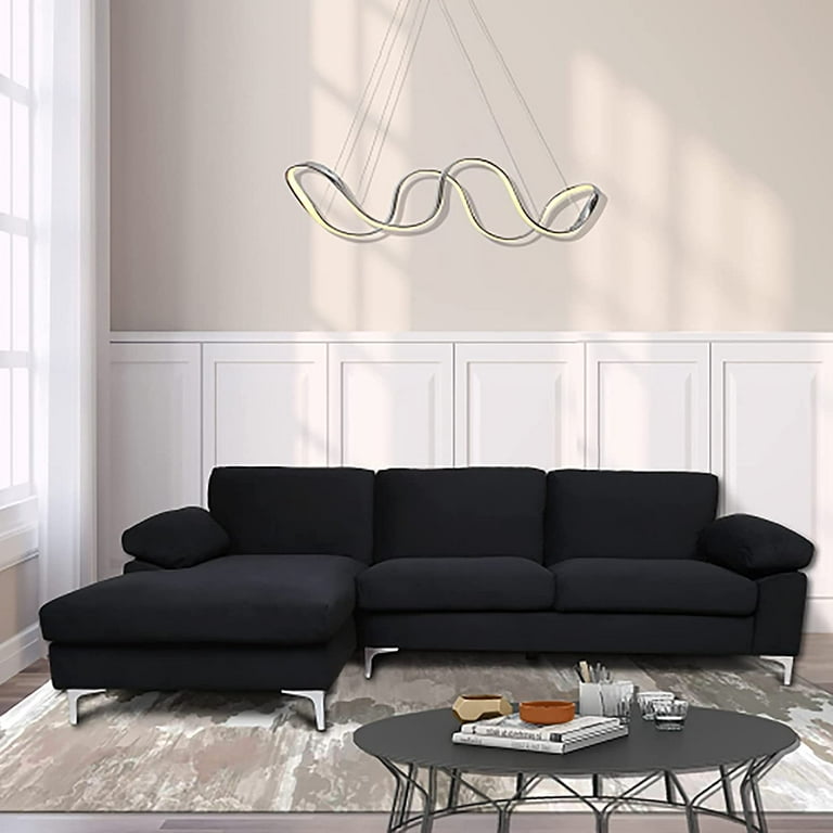 Home Modern Large Velvet Fabric Sectional Sofa L Shape Couch Black Com Home Modern Large Velvet Fabric, Modern Leather And Fabric Sectional Sofa With Chaise