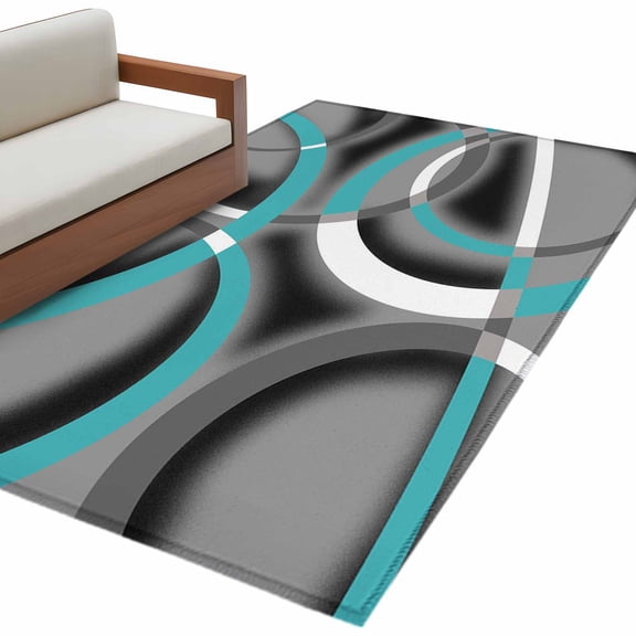 Area Rugs for Living Room 4x6 Ft, Turquoise Geometric Non Slip Area Rugs for Kitchen Bedroom Entryway, Grey Classic Abstract Lines Striped Washable Carpet Runner Rug Floor Mats for Bedroom