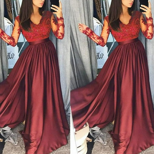 Femmes Soirée Bal Bal Cocktail Formel Demoiselle d'Honneur Robe Longue Rouge Taille S