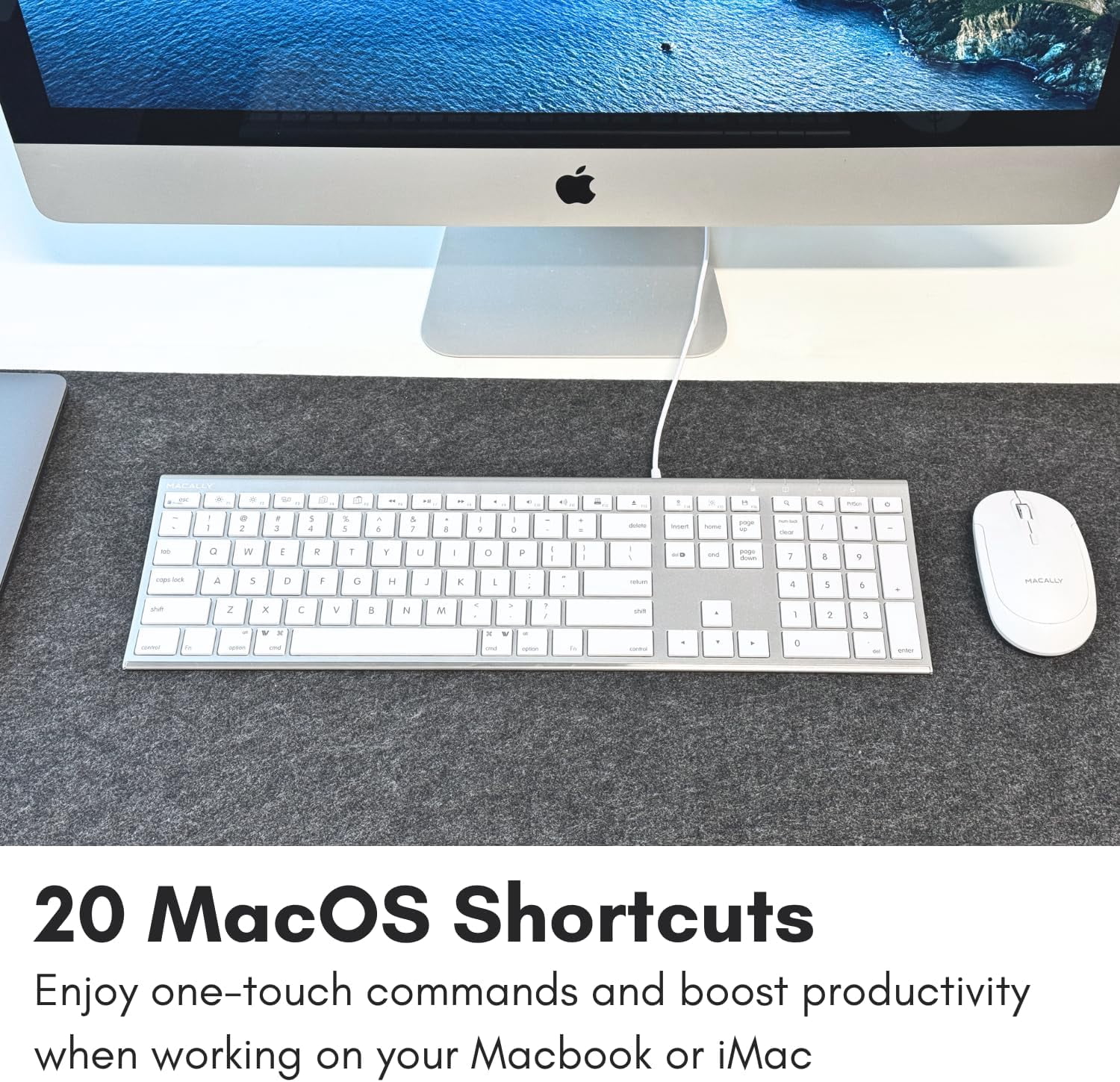 Macally USB C Keyboard (Upgraded) - Dual USB A + C Plug - Wired Keyboard for Mac - Ultra Slim, 20 Shortcuts, 110 Scissor Keys