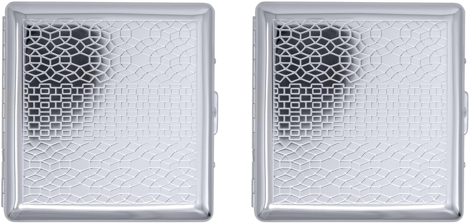 Set of 2 Compact Metal-Plated King Size Cigarette Case & Stash Box (Silver Abstract Brick)