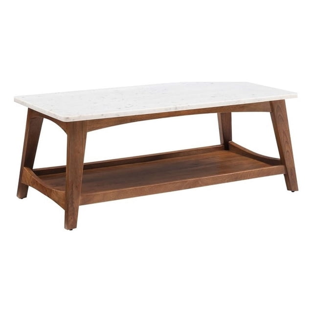Linon Table Basse Pace en Bois et Marbre Blanc, Brun Foncé