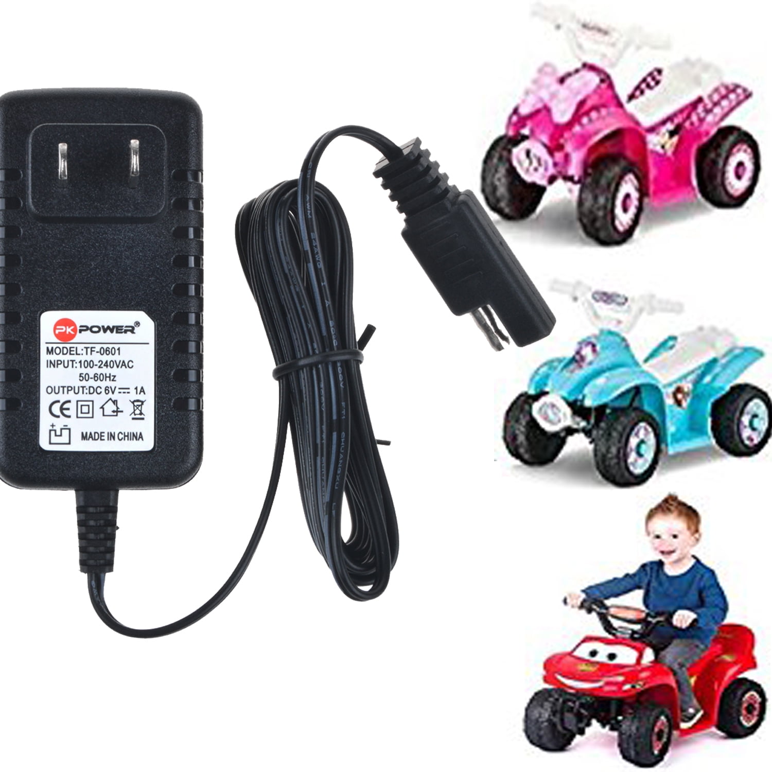 PKPOWER 6.6ft Cable B Charger 6V 1A for Quad ATV Pacific Cycle Disney Princess Avenger Dinosaur