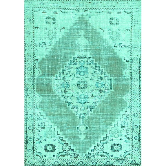 Ahgly Company Machine Washable Indoor Rectangle Abstract Turquoise Blue Contemporary Area Rugs, 7' x 9'