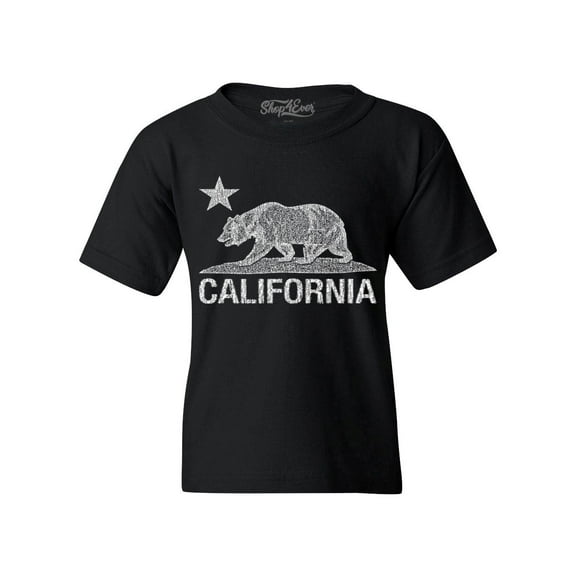 Shop4Ever Youth California Vintage Bear Graphic Youth T-Shirt Small Black