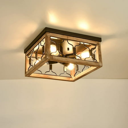 

Rustic farmhouse ceiling light vintage wooden farmhouse flush ceiling light industrial near ceiling light for hallway entrance kitchen dining room bedroom 4 lights E26
