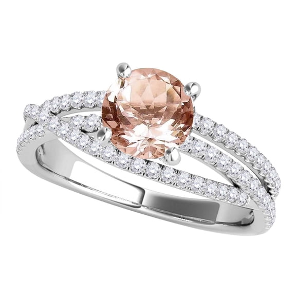 Mauli Jewels Engagement Rings for Women 1.18 Carat Halo Split Shank Morganite and Diamond Engagement Ring Crafted 4-Prong 14k Solid White Gold