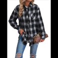 thumbnail image 2 of Camisas de Franela con Botones para Mujer, Camisas A Cuadros de Larga, Blusa Informal de Negocios Negro S, 2 of 9
