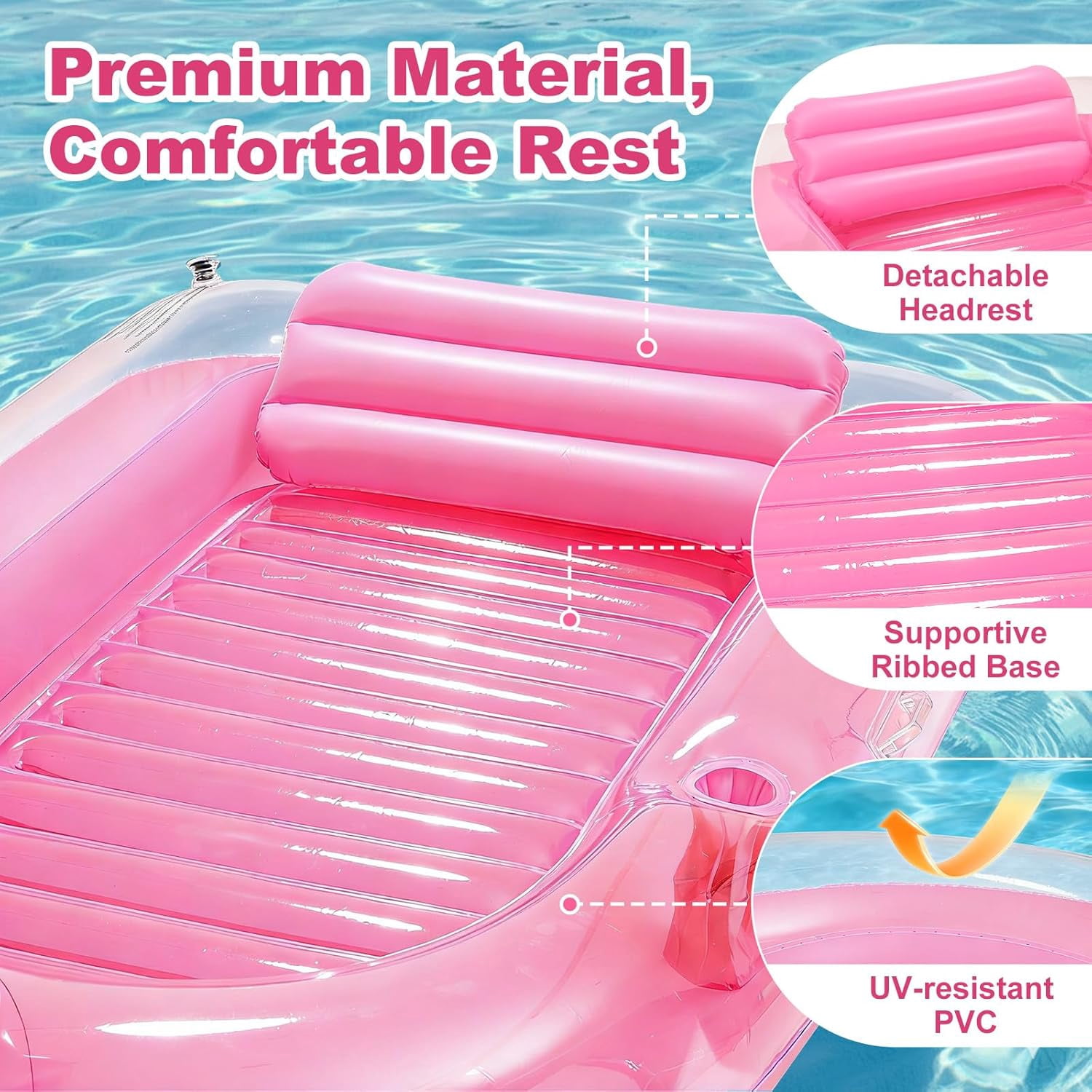 HeySplash Inflatable Tanning Pool, Flamingo Tanning Pool Lounger with Cup Holder, Floaties for Adults, Inflatable Pools Floats with Dual Handles Detachable Pillow for Beach Summer