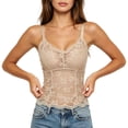 thumbnail image 6 of Women French Lace Cami Tank Top with Built-in Padded Bra, Wireless Slim Fit Shaping Camisole, V-Neck Back Shaping Layering Vest, Thin Straps Breathable Summer Sheer Inner Top Beige XL(XL), 6 of 6