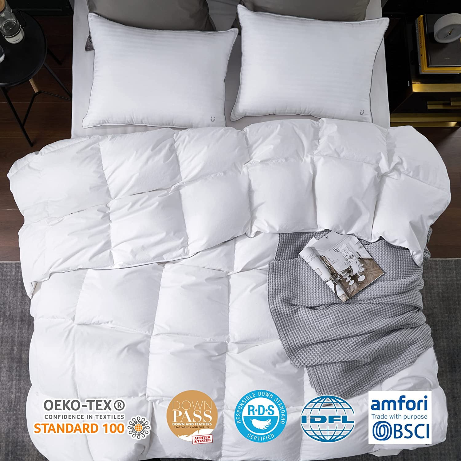 Bedsure Feathers Down Comforter Duvet Insert Queen White UltraSoft 100 Cotton All Season 90