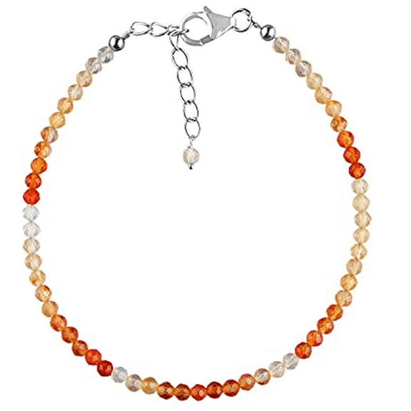 Shaded Carnelian 3mm Round Shape Faceted Cut Beads 7 inch Adjustable Silver Plated Clasp Bracelet for men, women, unisex. Link Chain Stacking Bracelet.|LINK_06064