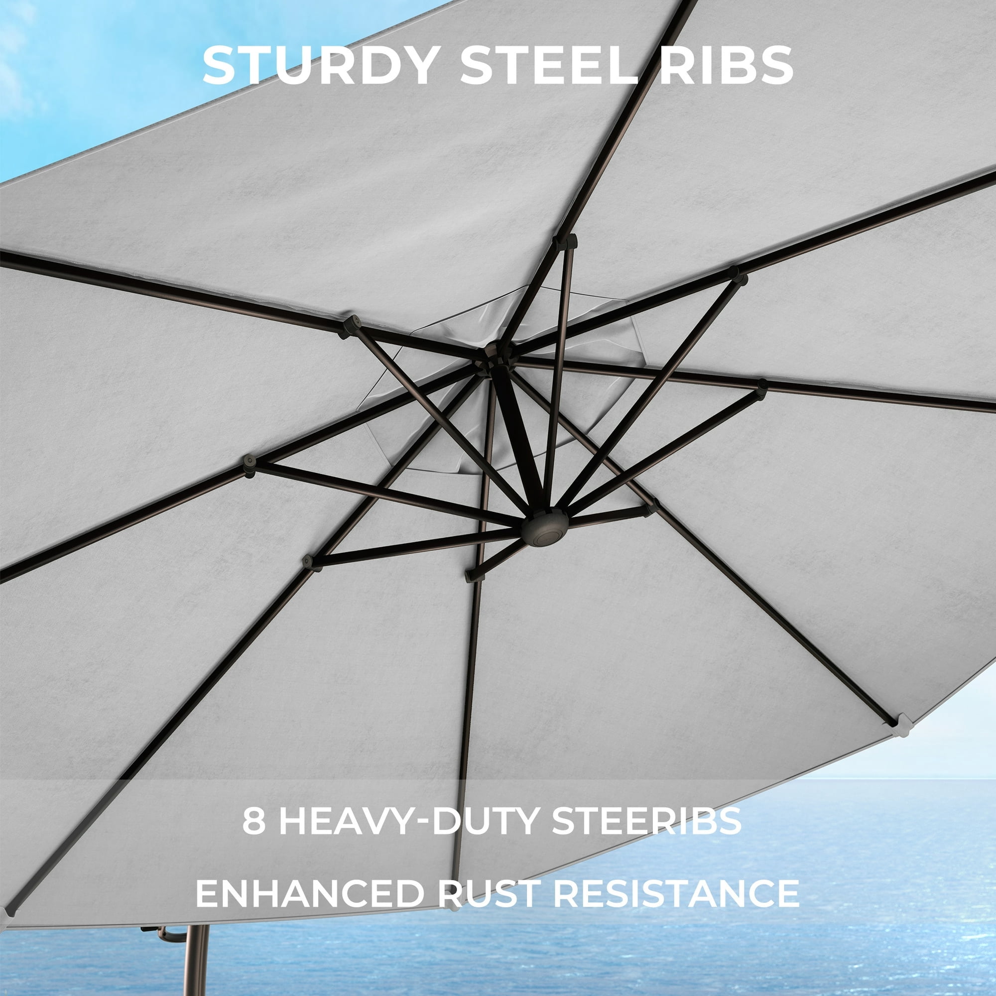 GRANDPATIO Napoli SUNBRELLA 12Ft Round Canteliver Patio Umbrella with Base, Canvas Granie
