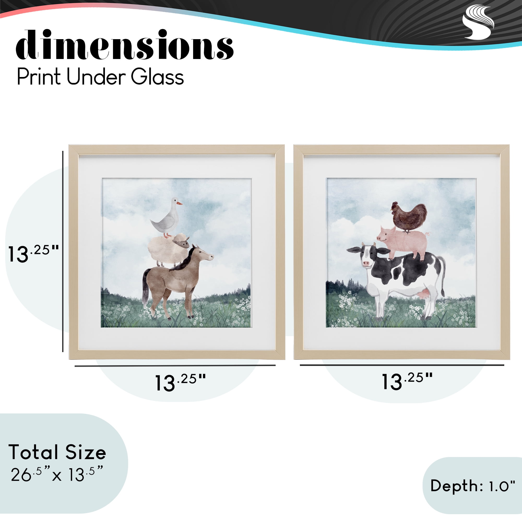 Stupell Industries Stacked Animals Blue Sky Farm 2 Piece Birch Framed Print Under Glass Set, design by Kim Allen