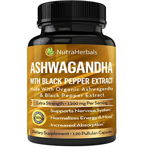Organic Ashwagandha Root Powder 1200mg - 120 Pullulan Organic Capsules - Ashwaganda Supplement - Black Pepper Extract for Increased Absorption