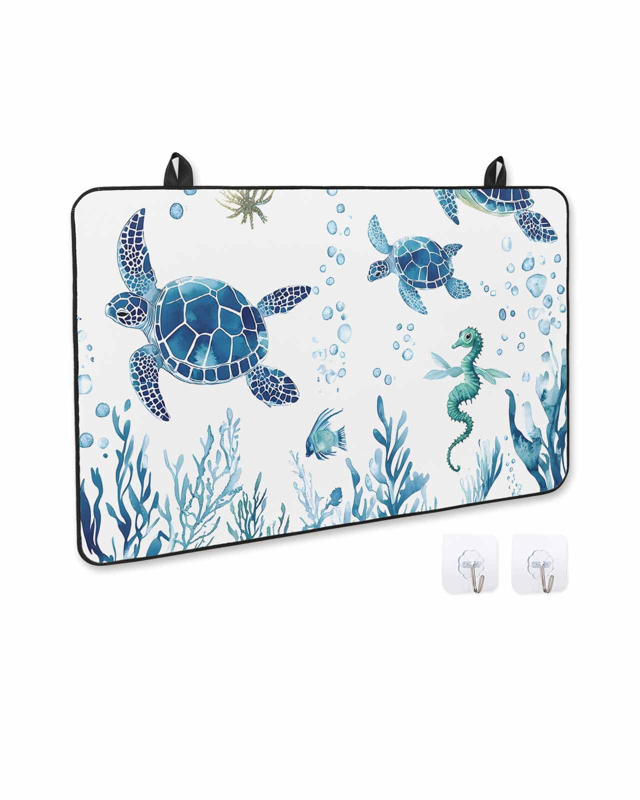 nqOlkjepod Large Induction Cooktop Protector Mat 36"x21", Blue Green Sea Turtle Stove Top Covers for Electric Stove, Summer Ocean Coral Fish Seahorse Stove Burner Cover Mats, Glass Top Stove Cover