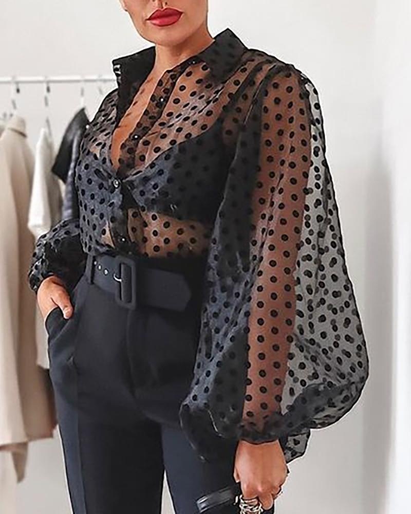 Women Blouse Sheer See-through Lantern 