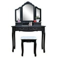 thumbnail image 4 of Tri-fold Mirror Dresser with Dressing Stool Black, 4 of 24