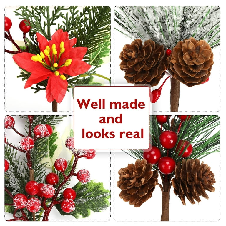 9 Pack Christmas Picks, Artificial Christmas Tree Picks and Sprays with Red  Berry Pine Branches Assorted Holly Picks for DIY Xmas Crafts Winter Gift