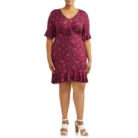 Cherry Red Dress - Juniors' Plus Flutter Cherry Print Dress