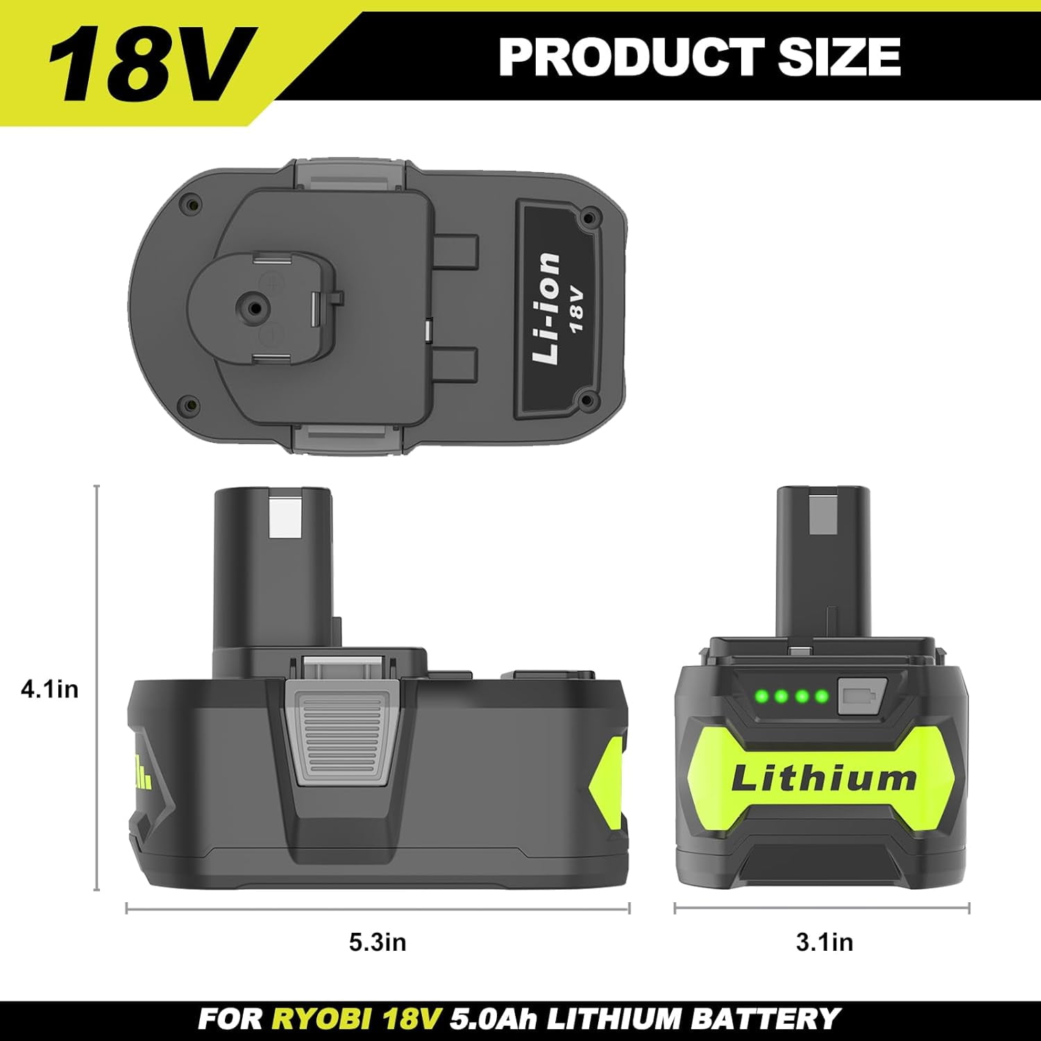 5.0Ah 18V Lithium‑Ion Replacement Battery with P117 12V‑18V Charger, Compatible with Ryobi ONE+ P100 P101 P102 P103 P105 P107 P108