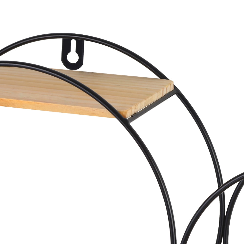 Wall Mounted 2 Tier Floating Shelves Circular Metal in Black