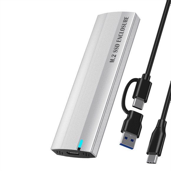 M.2 Hard Drive Enclosure NGFF Dual Protocol TypeC Mobile Hard Drive Enclosure SATA SSD Solid State to USB Silver