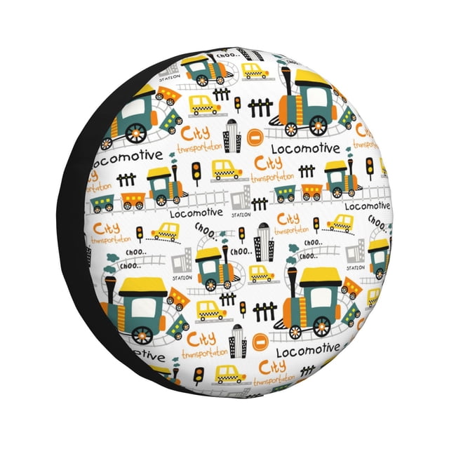 Balery Transportation Cartoon Cubiertas para Neumáticos - Protector Resistente para Neumáticos de Camioneta, SUV, Remolque, Camper y RV-15 inch
