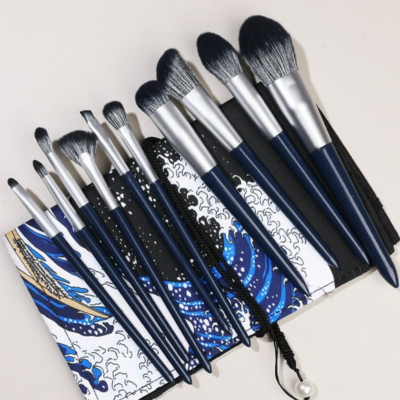 Nvzi Juego de 10 brochas de maquillaje para base, polvos, correctores, sombras de ojos, colorete, brochas de maquillaje azules con bolsa de almacenamiento