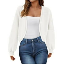 LYXSSBYX Fall Outfits for Women 2024 Women's Cropped Cardigans Fall Casual Long Sleeve Open Front Workout Sweatshirt Solid Color Coat
