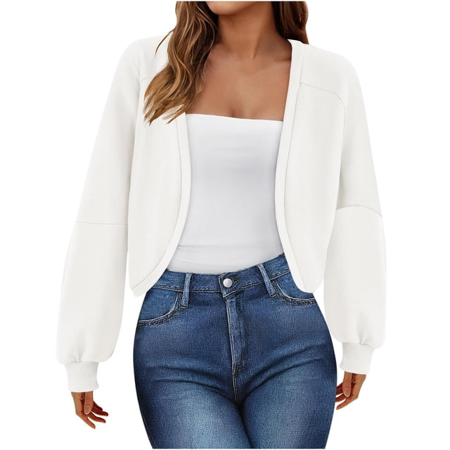 Timegard Cardigan Femme Manches Longues Ouvert devant Chandails en Molleton Automne Décontracté Tops Courts Amples