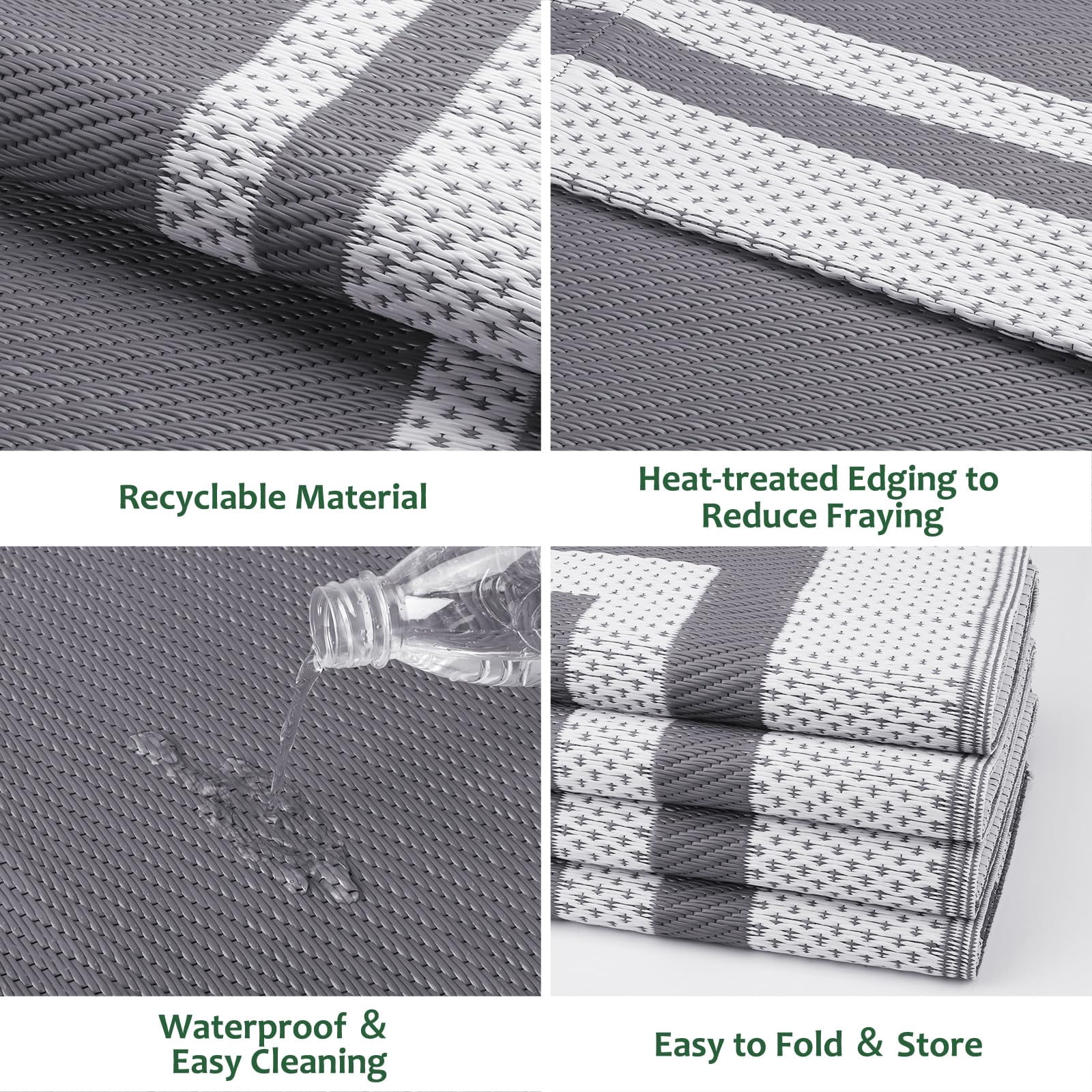 Flngr 8 x 10 ft Outdoor Rug Reversible Portable Plastic Straw Camping Rugs for Outside RV,Waterproof Outdoor Area Rugs for Patio,Deck,Porch,Balcony, White&Gray