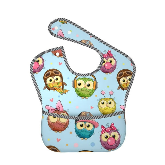 Bingfone Mess-Proof Baby Bib - Waterproof Bib for Baby Boy or Girl with Food Catcher Pocket, Unisex-Cute Cartoon Owls 3