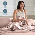 thumbnail image 4 of Bare Home Luxury Poly Satin Sheet Set for Hair and Skin, 15” Deep Pockets, Queen, Blush, 4 of 10
