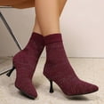 thumbnail image 5 of Dasayo Red Women's Boots Fall Dress Ankle High Heel Mesh Stretch Pull on Boots Shoes for Women 38, 5 of 9