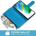 thumbnail image 4 of Compatible with Samsung Galaxy S21 FE 5G Wallet Phone Case and Tempered Glass Screen Protector Flower Faux Leather Flip Credit Card Holder Stand Zipper Cell Cover for S21FE5G UW 6.4 inch Women Blue, 4 of 9