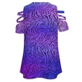 thumbnail image 5 of Animal Print Zebra Pink Purple Womens Summer V Neck Zipper Top Short Sleeve T Shirt Off Shoulder Top Casual Classy Loose Shirts, 5 of 7