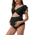 thumbnail image 2 of FOCUSNORM Women Swimsuit Maternity Rompers Swimwear Solid Color Ruffles Fly Sleeve V-Neck Backless Pregnancy Bathing Suit, 2 of 6