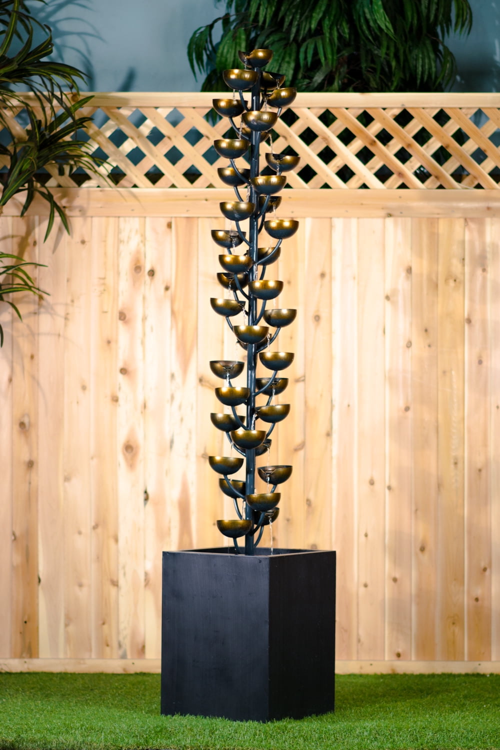Hi-Line Tall Multi Level Zinc Metal Stacked Fountain, Rust-Resistant, Durable Metal Construction