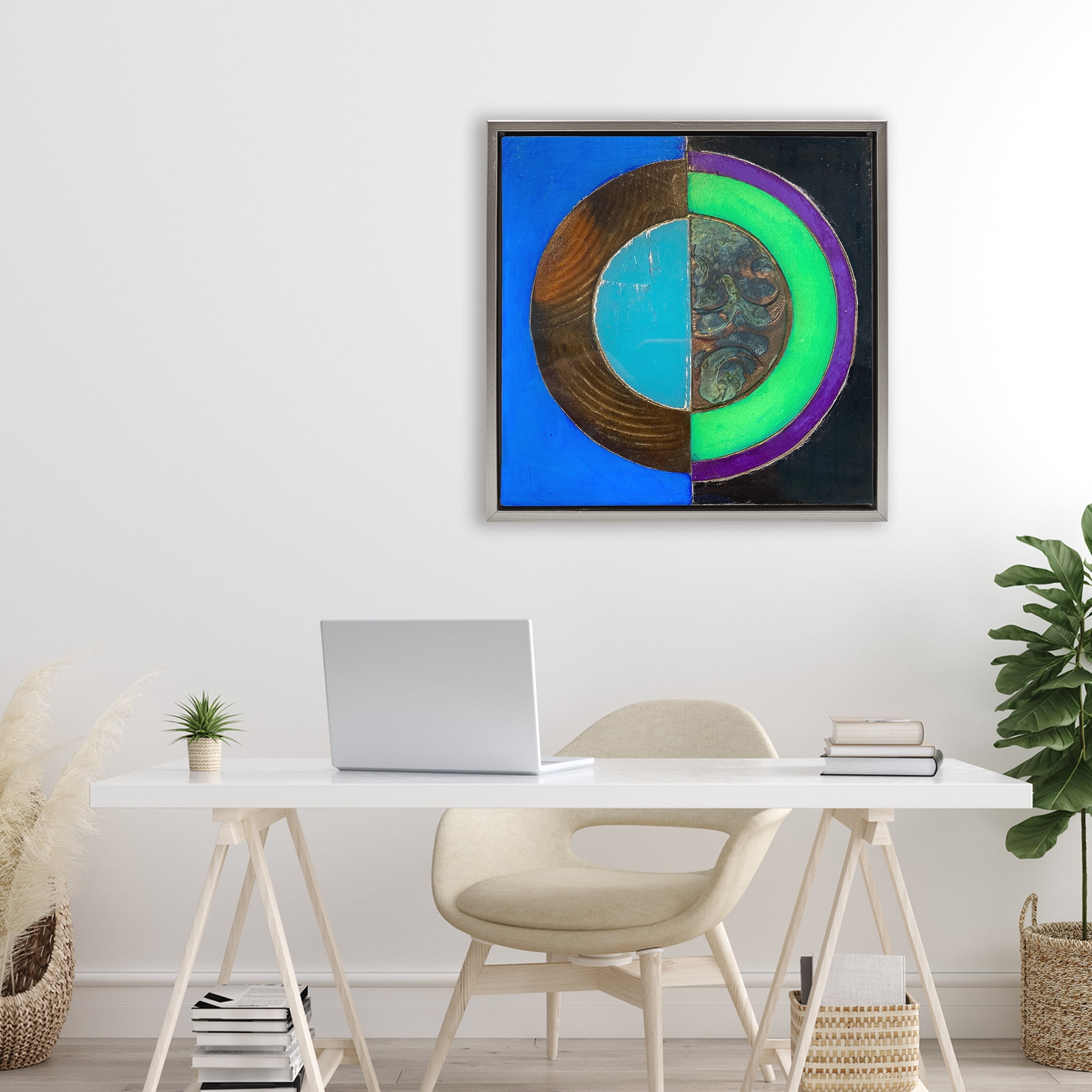 Stupell Industries Nocturnal Circle Symmetry Gray Framed Floater Canvas Wall Art, design by Matthew Finger