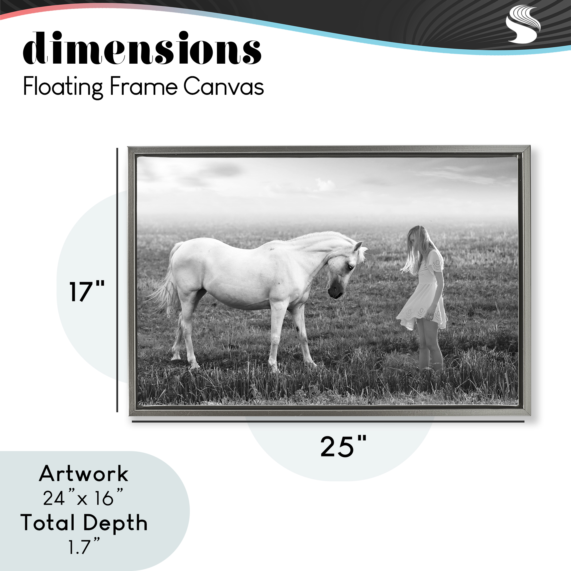 Her White Horse Gray Framed Floater Canvas Wall Art, design by Ata Alishahi