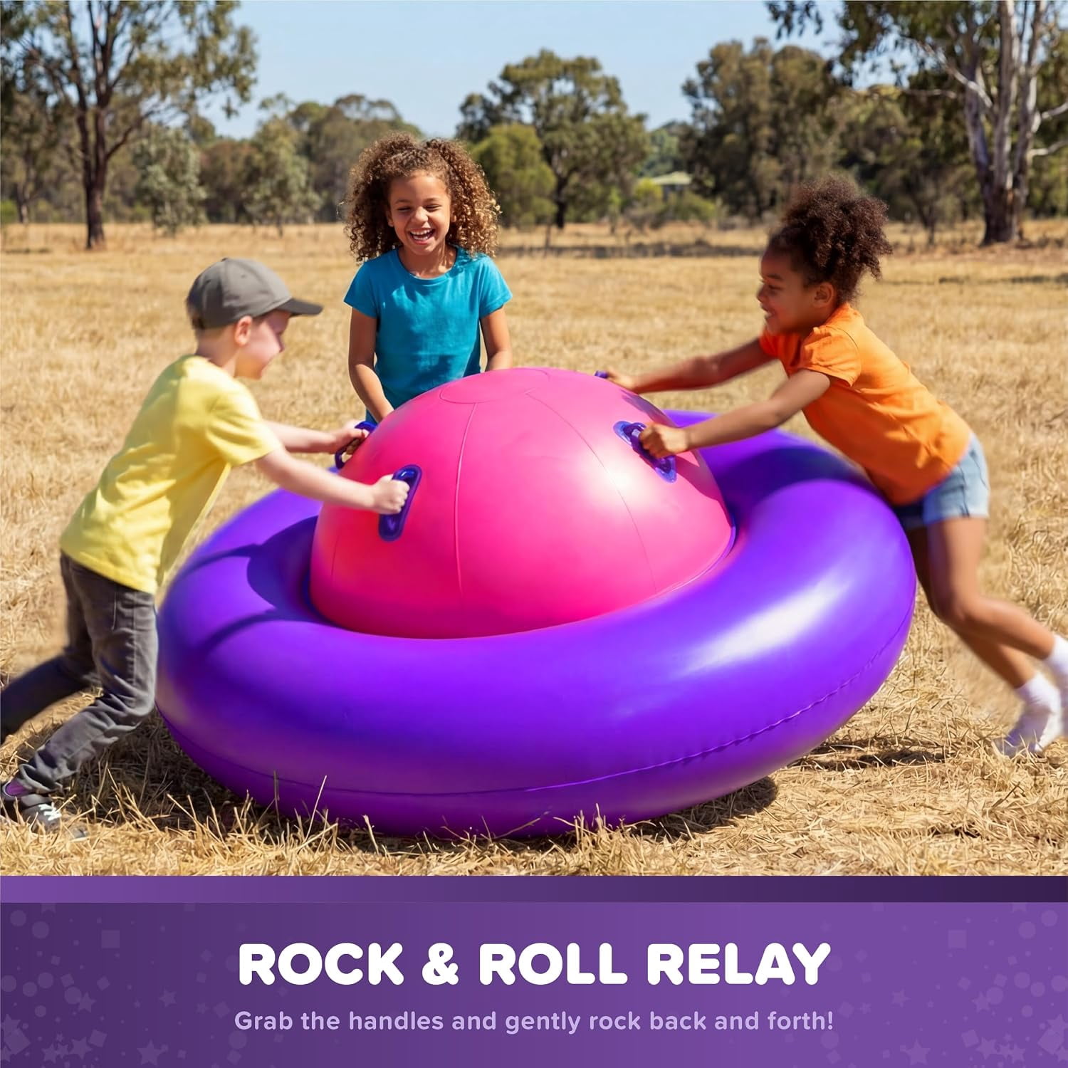 Playland Inflatable Dome Rocker for Kids Ages 5+ | Large 89” Balance Dome Rocker Bouncer with 8 Handles | Fits 3 Children, Heavy-Duty Outdoor Play Equipment for Backyard, 250 Lbs Capacity