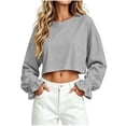 thumbnail image 2 of ClodeEU Women's Crew Neck Long Sleeve Cropped Drop Shoulder Sweatshirt,Casual Loose Crop Pullover Top Gray,Women's Plus M, 2 of 6