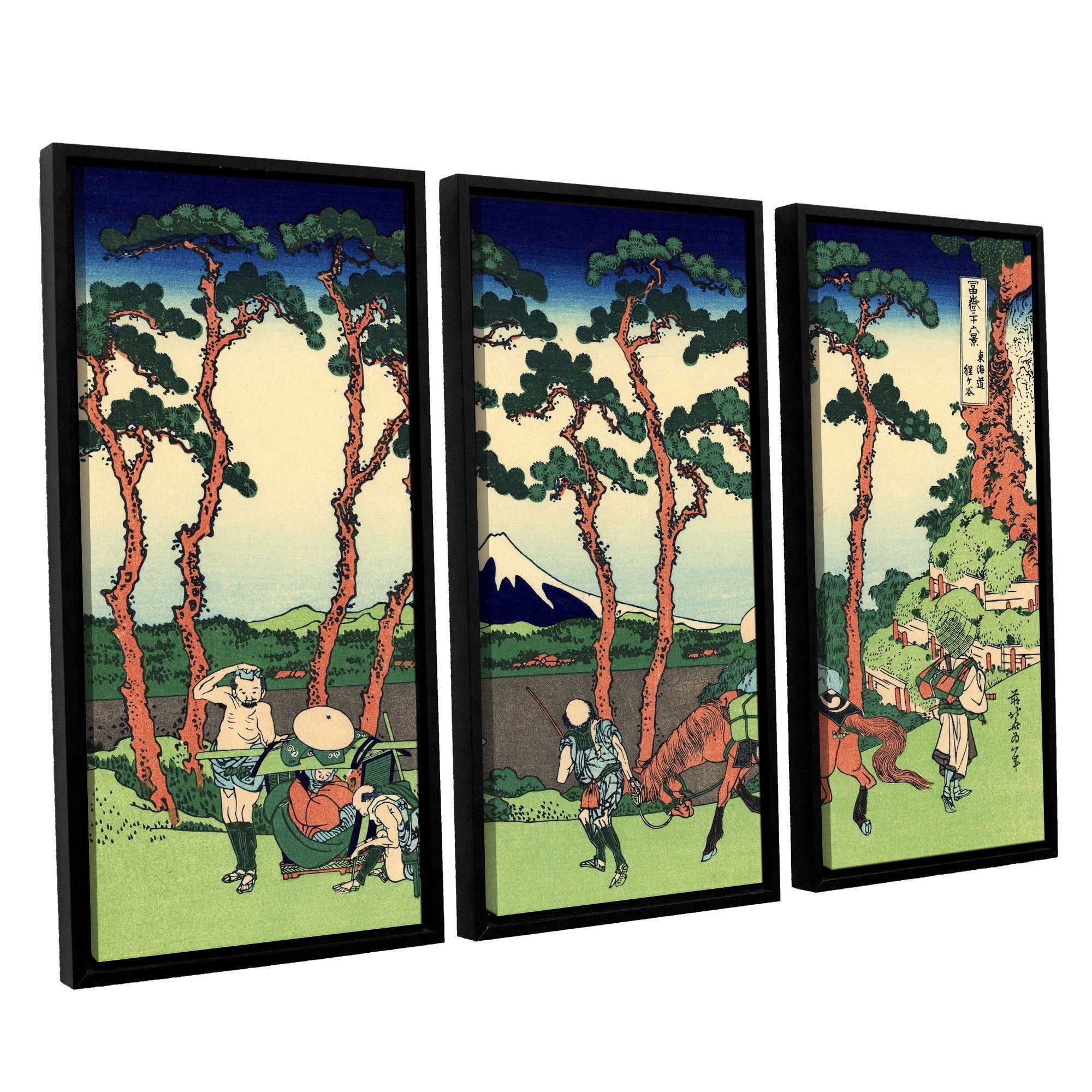 ArtWall Katsushika Hokusai "Hodogaya on the Tokaido" 3-Piece Floater Framed Canvas Set