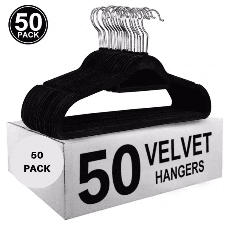 Clothes Hangers Black Velvet 50 Pack Non Slip Space Saving Hangers