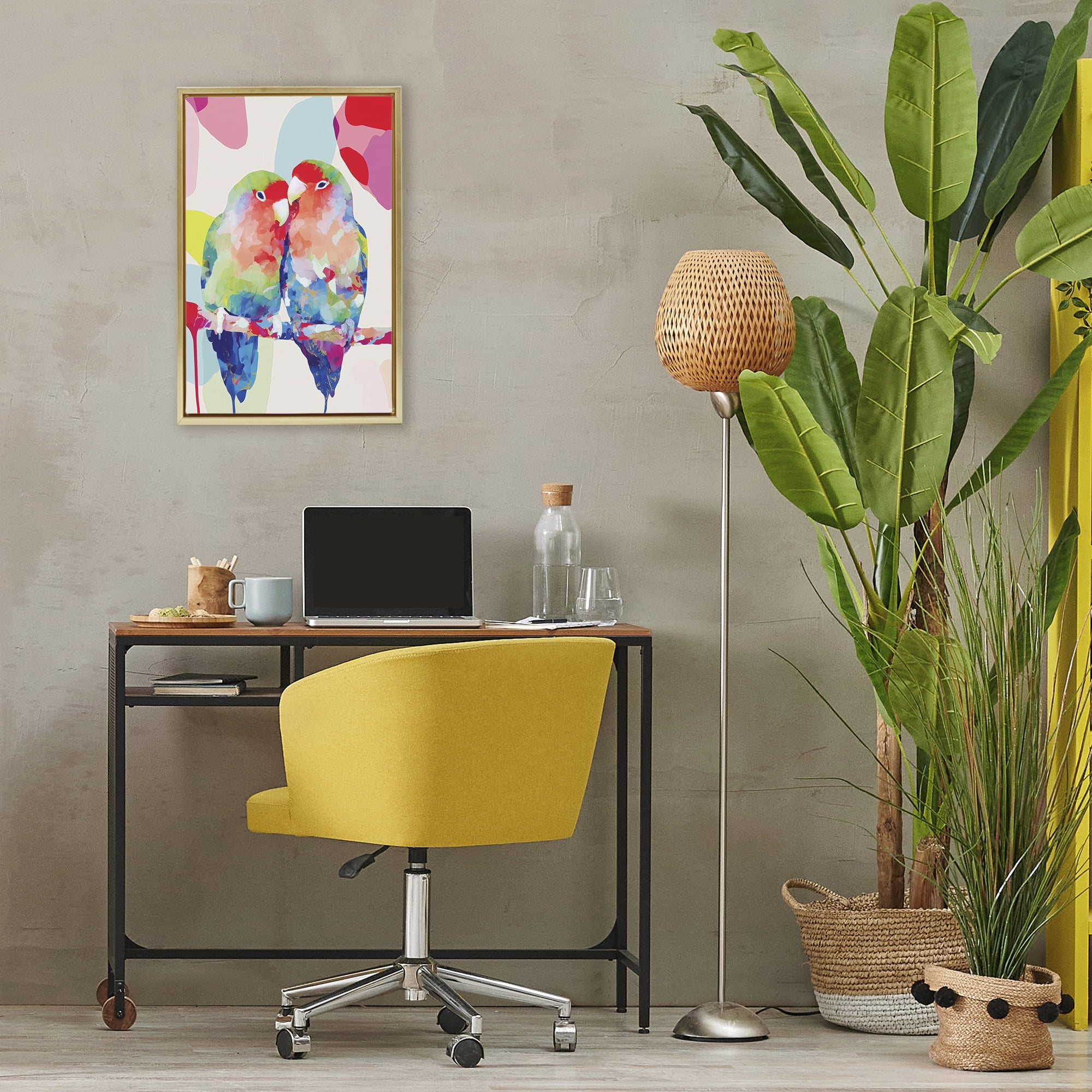 Stupell Industries Lovebirds on a Branch Gold Framed Floater Canvas Wall Art, design by Chromatic Storm Studio