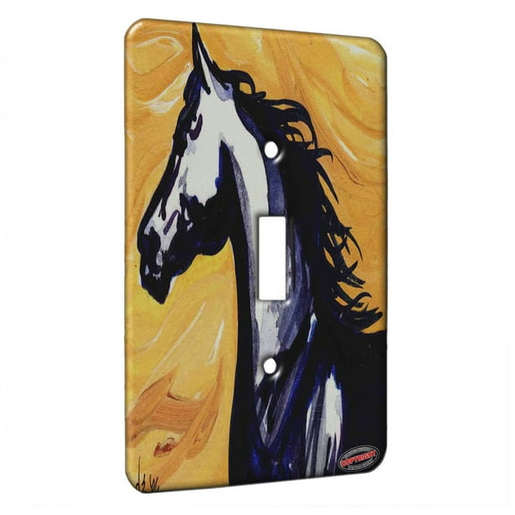 KuzmarK™ Single Gang Toggle Switch Wall Plate - Arabian in Blue Abstract Horse Art by Denise Every