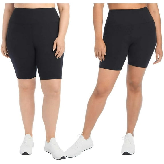 Danskin Womens 2 Pack Midweight Bike Short (Black/Black Ribbed,M)