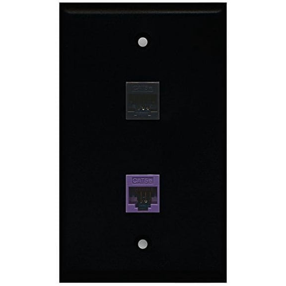 RiteAV - Black 1 Port Cat5e Ethernet Black 1 Port Cat5e Ethernet Purple Wall Plate